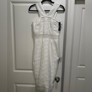Lulu’s Cocktail Ready Ivory Crochet Lace Midi Dress Dress